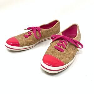 Kate Spade Keds Women's Sz 6 Natural Corkie Lace-up Sneakers Shoes Pink Cap Toe